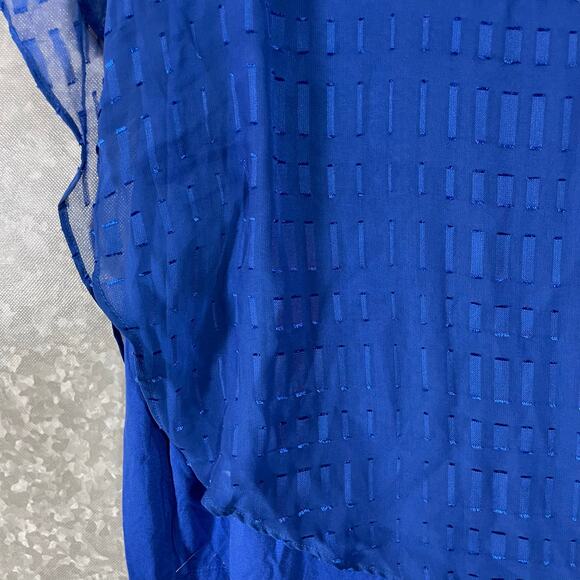 Alyx Bold Blue Kaftan Style Asymmetrical Sheer Top - Size 3X - Women's Plus Size - Picture 3 of 7